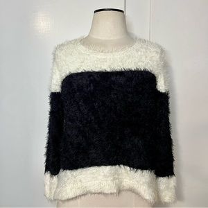 Vince Camuto Black and White Fuzzy Stripes Sweater